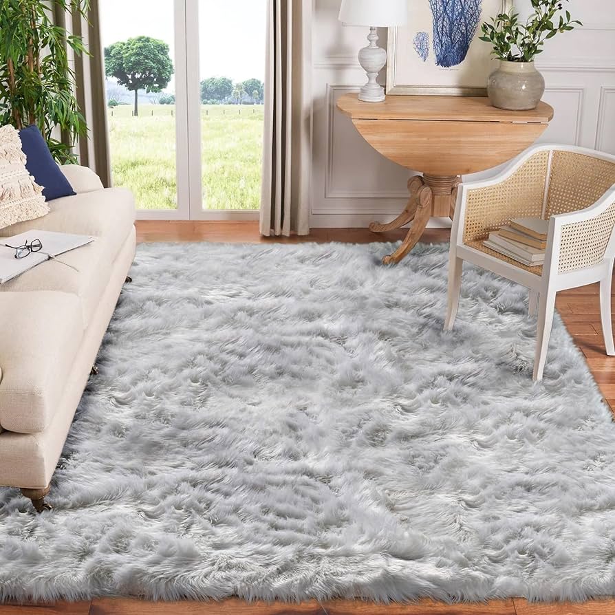 Amazon.com: Goolela Living Room Fuzzy Rug - 10x12 Grey Faux